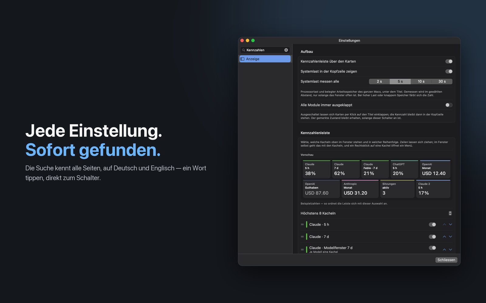 Mac-Einstellungen mit «DeepSeek» im neuen Suchfeld