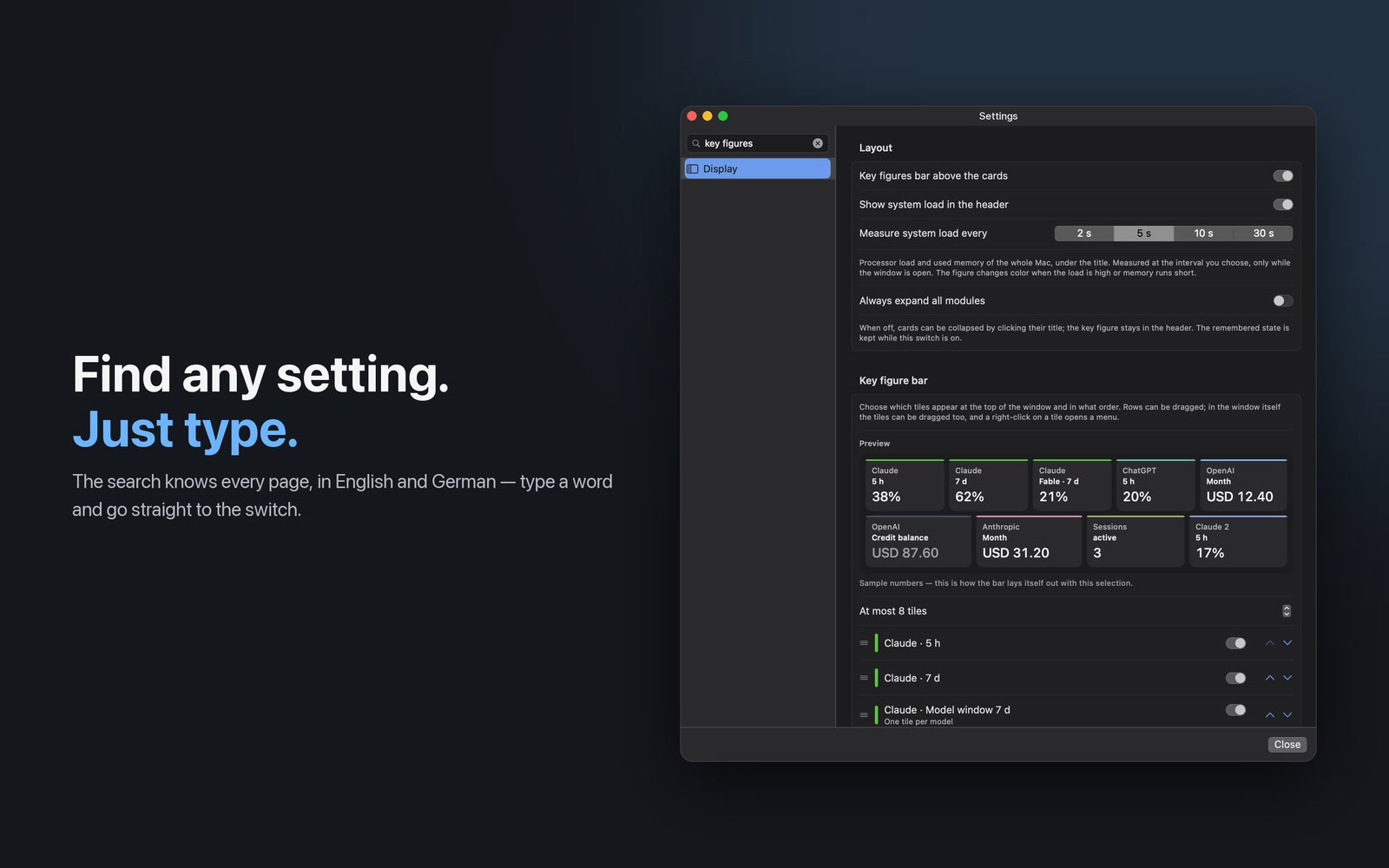 Mac settings with “DeepSeek” typed into the new search field